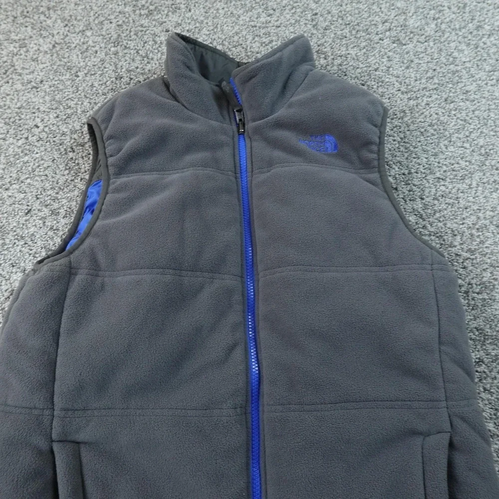 North Face Vest Mens S Gray Fleece Full Zip Quilted Insulated Outdoor Hiking Top